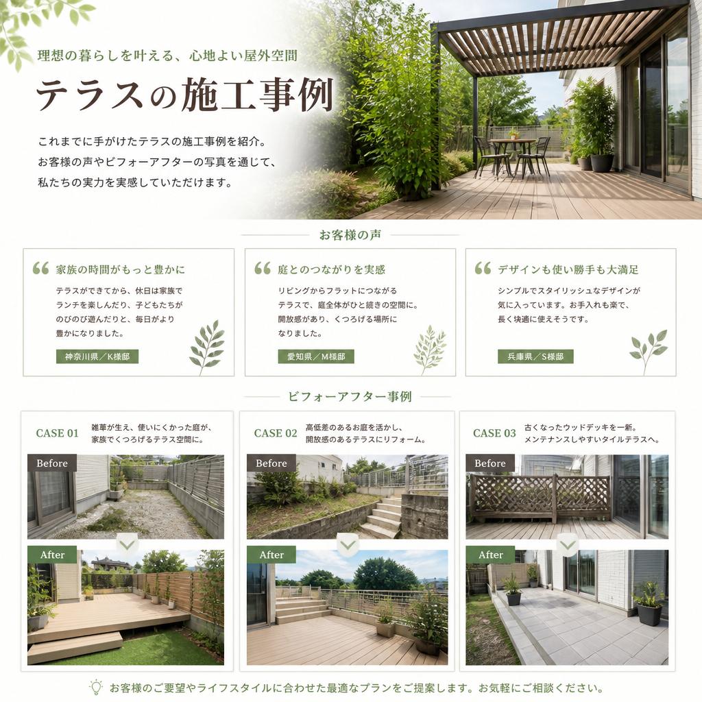 実績紹介：おしゃれなテラス施工事例