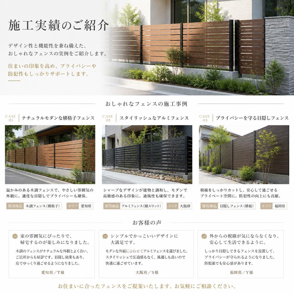 実績紹介：おしゃれなフェンスの施工例