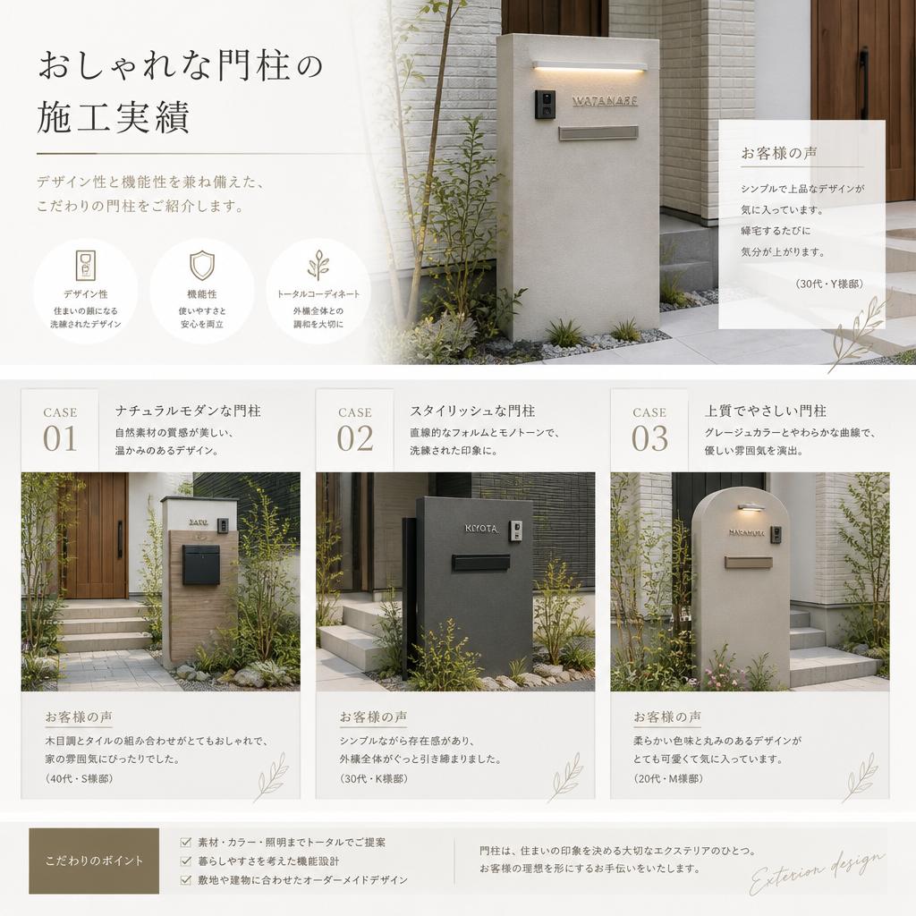 おしゃれな門柱のデザイン実績